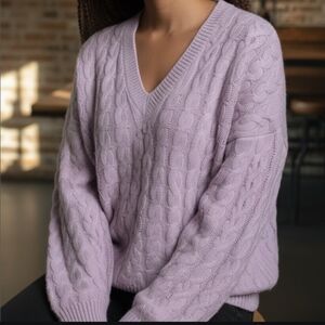 VINCE Cable Knit V-neck Sweater Wool Alpaca Mauve Medium Cozy Coquette